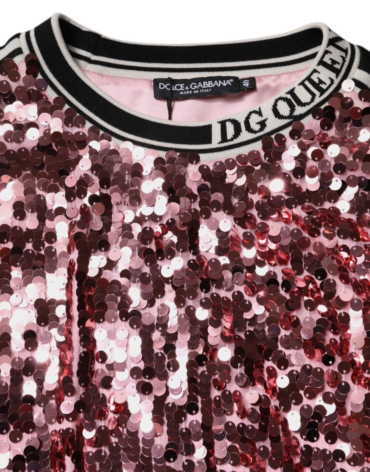 Dolce & Gabbana Pink DG Queen Sequin Pullover Sweater
