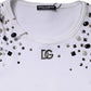 Dolce & Gabbana White Embellished Long Sleeve Cropped Sweater