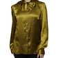 Dolce & Gabbana Olive Green Ascot Collar Long Sleeve Blouse Top