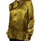 Dolce & Gabbana Olive Green Ascot Collar Long Sleeve Blouse Top