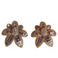 Dolce & Gabbana Gold Brass Purple Flower-Shaped Crystals Clip On Earrings
