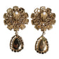 Dolce & Gabbana Purple Flower Pearl Teardrop Crystals Clip On Earrings