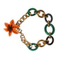 Dolce & Gabbana Multicolor Gold Brass Orange Lily Floral Chain Necklace