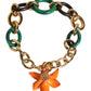 Dolce & Gabbana Multicolor Gold Brass Orange Lily Floral Chain Necklace