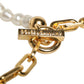 Dolce & Gabbana Gold Chain Brass Faux Pearl Charm Logo Pendant Necklace