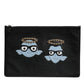 Dolce & Gabbana Black Leather #DGFAMILY Embellished Men Zip Pouch Bag
