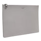 Dolce & Gabbana Gray Solid Leather DG Logo Men Clutch Zip Pouch Bag