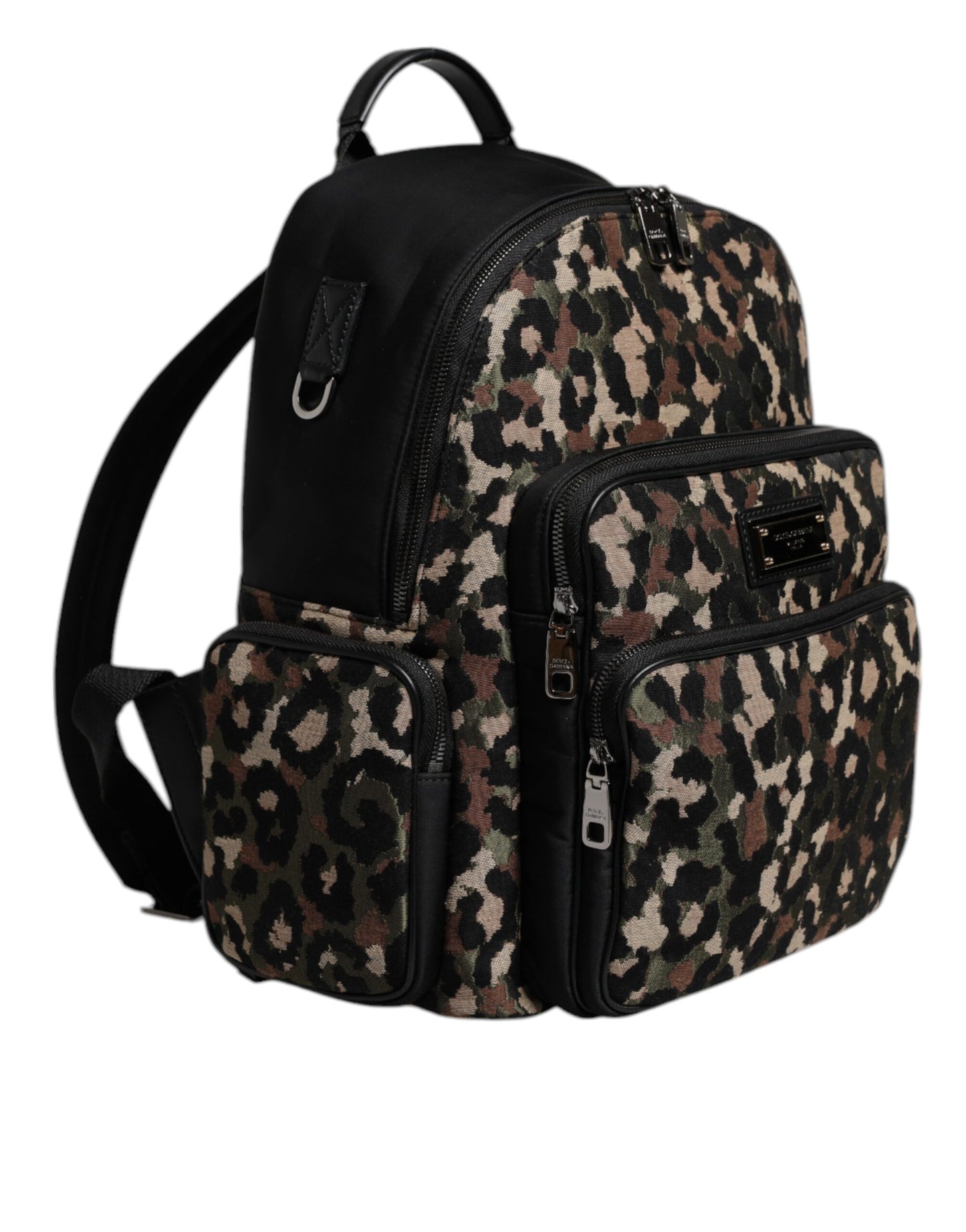 Dolce & Gabbana Multicolor Leopard Print DG Logo Plaque Men Backpack Bag