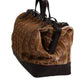 Dolce & Gabbana Beige Maroon Velvet Leather Jacquard Travel Handbag Bag