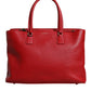 Dolce & Gabbana Red Calfskin Leather Logo Plaque Top Handle Bag