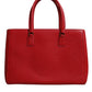 Dolce & Gabbana Red Calfskin Leather Logo Plaque Top Handle Bag