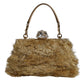 Dolce & Gabbana Gold Vanda Chain Strap Tinsel Crystal Evening Clutch Bag