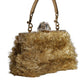 Dolce & Gabbana Gold Vanda Chain Strap Tinsel Crystal Evening Clutch Bag