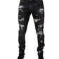 Dolce & Gabbana Black Tattered Cotton Skinny Men Denim Jeans
