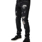 Dolce & Gabbana Black Tattered Cotton Skinny Men Denim Jeans
