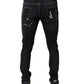 Dolce & Gabbana Black Tattered Cotton Skinny Men Denim Jeans