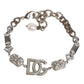 Dolce & Gabbana Silver Brass Crystal DG Logo Charm Embellished Bracelet