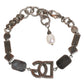Dolce & Gabbana Silver Brass Crystal DG Logo Charm Embellished Bracelet