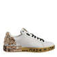 Dolce & Gabbana White Gold Crystal Logo Portofino Sneakers  Shoes
