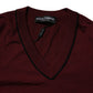 Dolce & Gabbana Maroon Cashmere V-neck Men Pullover Sweater