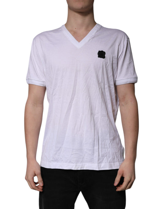 Dolce & Gabbana White Cotton Logo Patch V-neck Tee T-shirt Mens T-Shirt