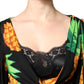 Dolce & Gabbana Black Silk Pineapple Draped Print Wrap Dress