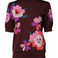 Dolce & Gabbana Maroon Floral Silk Crew Neck Blouse Top