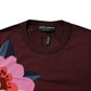 Dolce & Gabbana Maroon Floral Silk Crew Neck Blouse Top