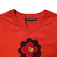 Dolce & Gabbana Red Floral Embroidery Cotton Crew Neck T-shirt