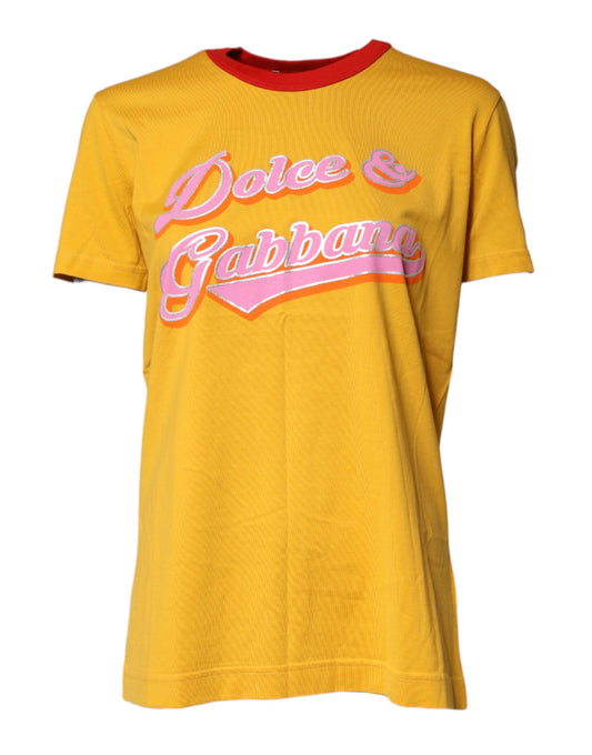 Dolce & Gabbana Yellow Printed Cotton Short Sleeves T-shirt