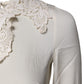 Dolce & Gabbana Cream Floral Lace Long Sleeves Blouse Top
