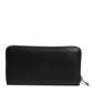 Dolce & Gabbana Black Leather Logo Plaque Zip Around Continental Wallet