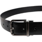 Dolce & Gabbana Black Shiny Leather Silver Metal Buckle Belt