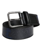 Dolce & Gabbana Black Blue Polyester Printed Metal Buckle Belt