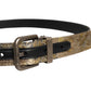 Dolce & Gabbana Gold Leather Jacquard Silver Metal Buckle Belt