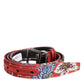 Dolce & Gabbana Red Floral DG Embellished Metal Buckle Belt