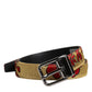 Dolce & Gabbana Gold Floral Jacquard Leather Metal Buckle Belt