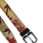 Dolce & Gabbana Gold Floral Jacquard Leather Metal Buckle Belt