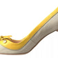 Tod's Yellow Off White Peep Toe Heels Pumps Shoes
