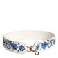 Dolce & Gabbana White Blue Floral Leather Stud Shoulder Strap
