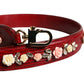 Dolce & Gabbana Red Leather Floral Embellish Bag Shoulder Strap
