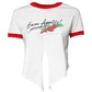 Dolce & Gabbana White Printed Round Neck Cropped Top T-shirt