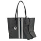 Michael Kors Eva Large Stripe Travel Tote Bag Plus Pouch Black