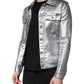 Dolce & Gabbana Silver Cotton Button Down Denim Biker Jacket