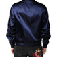 Dolce & Gabbana Blue Nylon DG Crown Full Zip Bomber Jacket