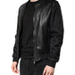Dolce & Gabbana Black Lambskin Leather Biker Full Zip Jacket