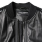 Dolce & Gabbana Black Lambskin Leather Biker Full Zip Jacket