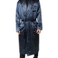Dolce & Gabbana Blue Solid Silk Men Wrap Robe Coat Jacket