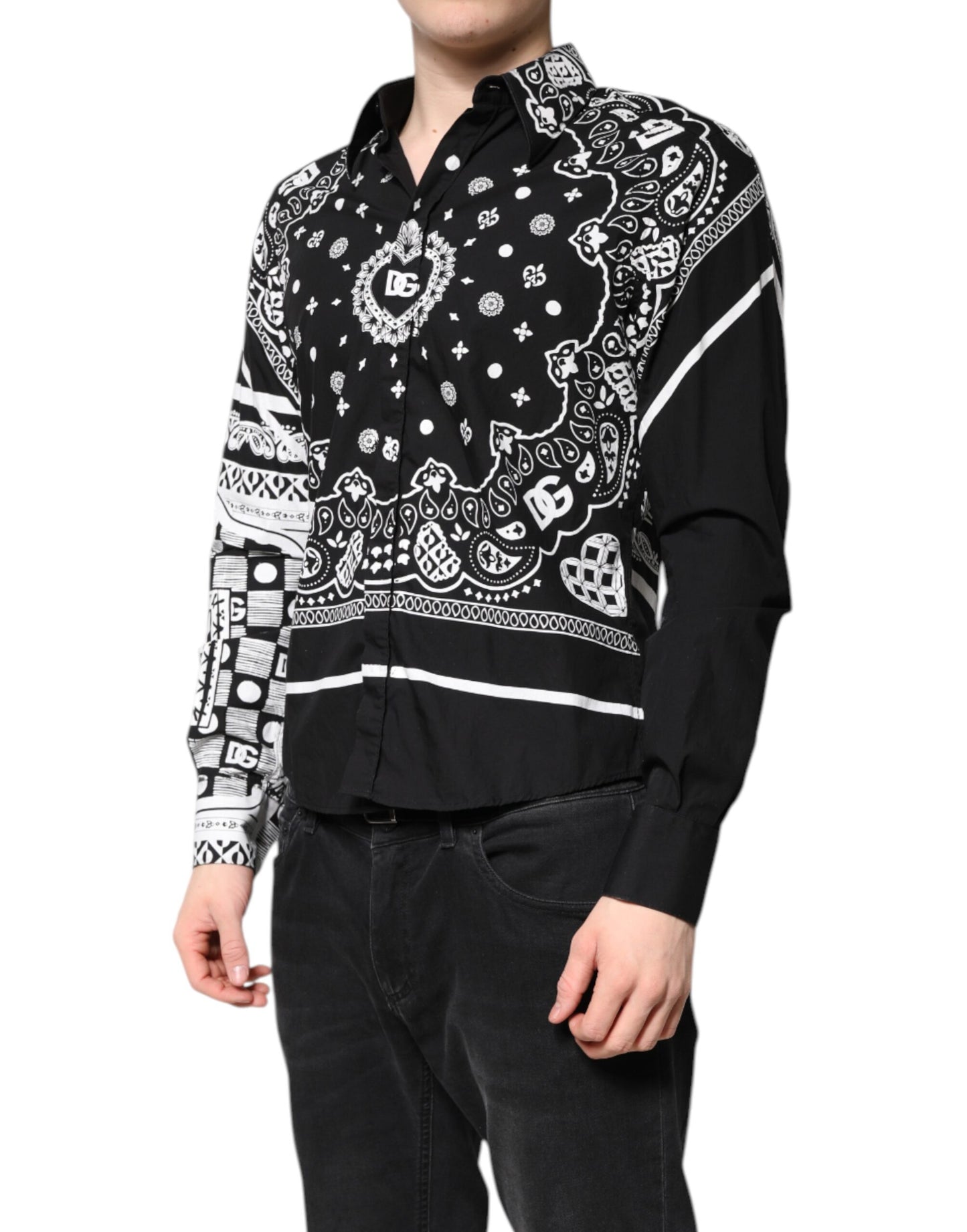 Dolce & Gabbana Black White Bandana MARTINI Casual Shirt