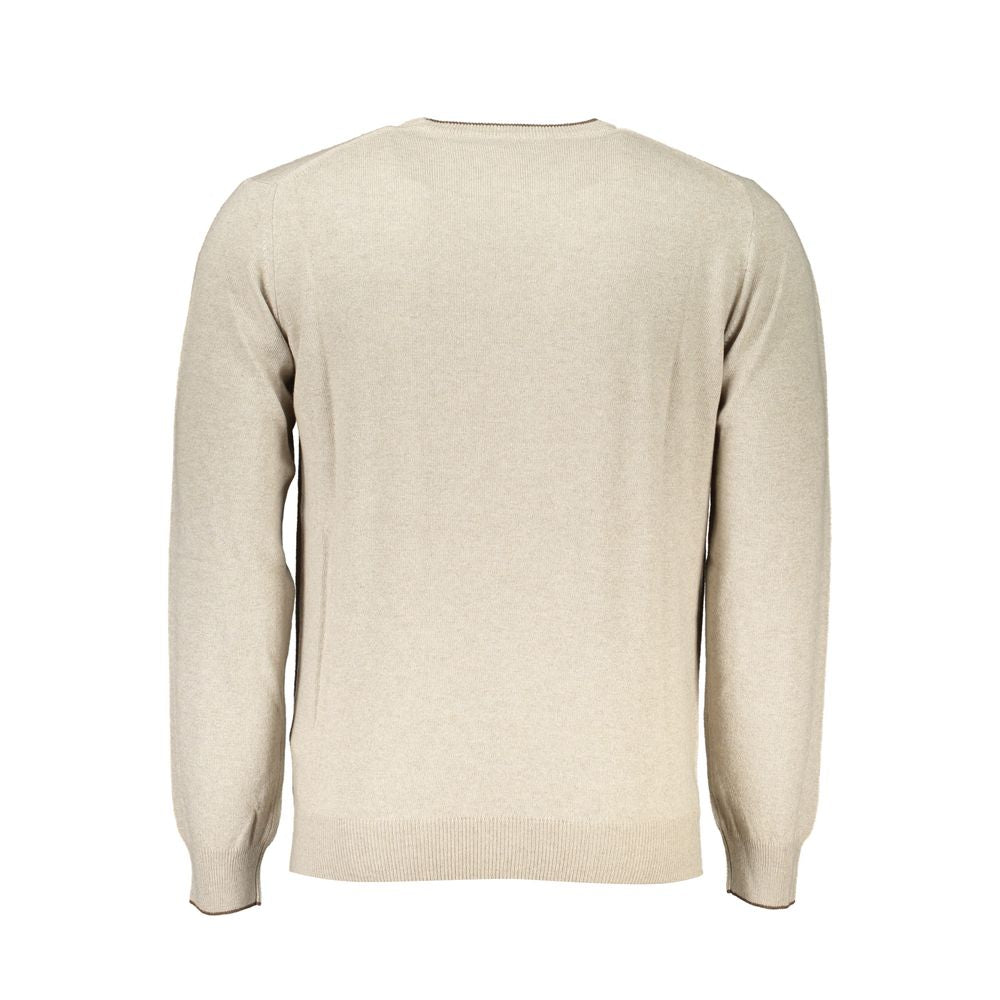 Harmont & Blaine Beige Crew Neck Luxury Sweater with Embroidery Mens Sweater